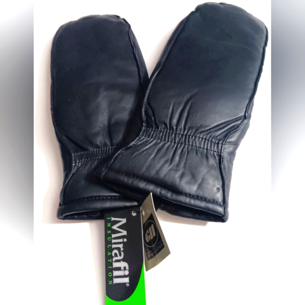 LEATHER, INSULATED, FINGER SLOT MITTENS , BLACK NWT Size S,M,L or XL Available.